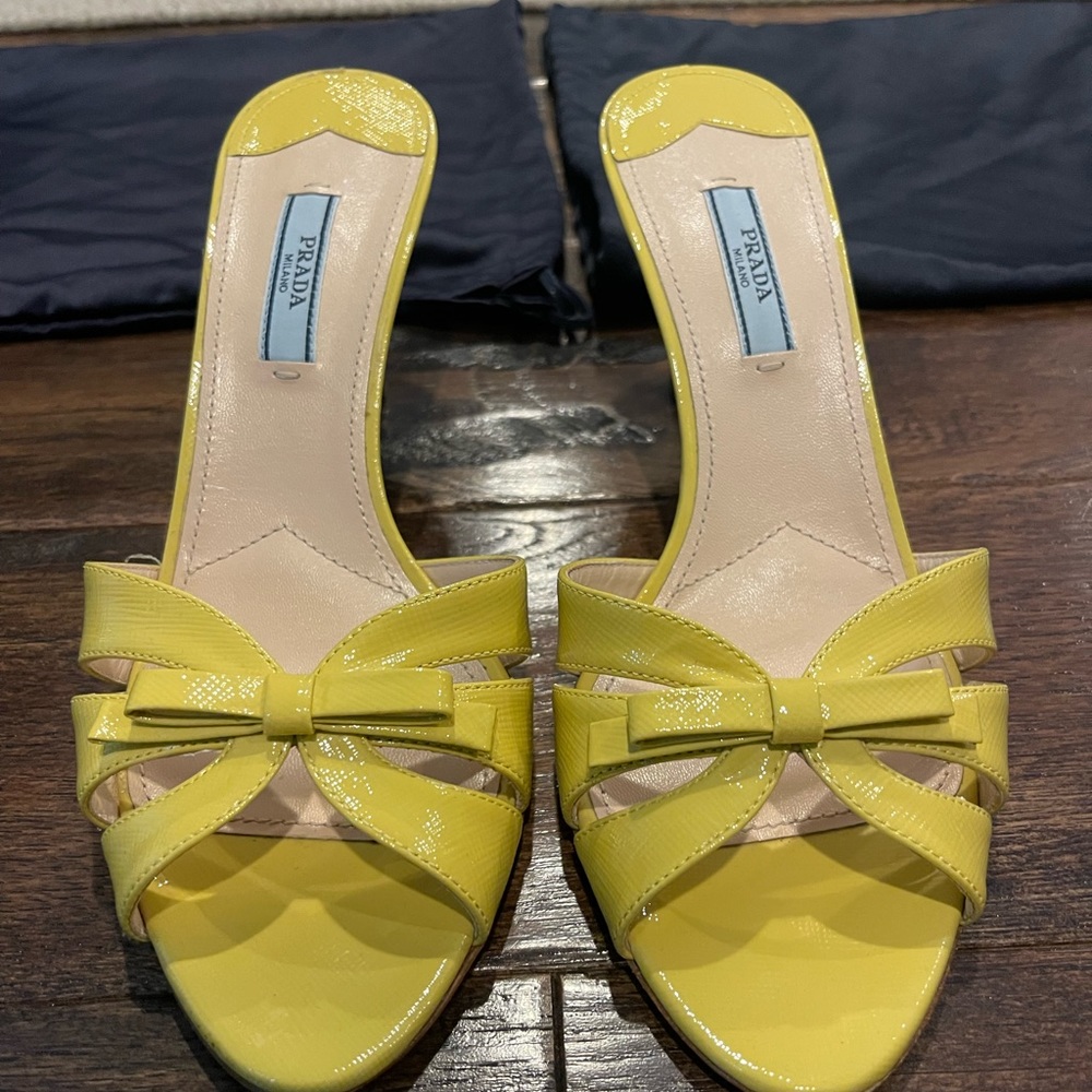 Prada yellow heels with bow